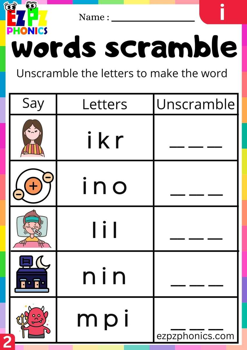 Group2 Letter I Words Scramble Beginning Sounds Worksheet Ezpzphonics