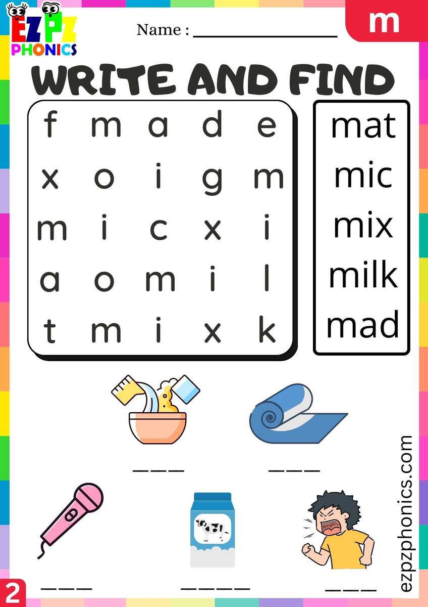 Group2 Letter M Write And Find Beginning Sounds Worksheet Ezpzphonics