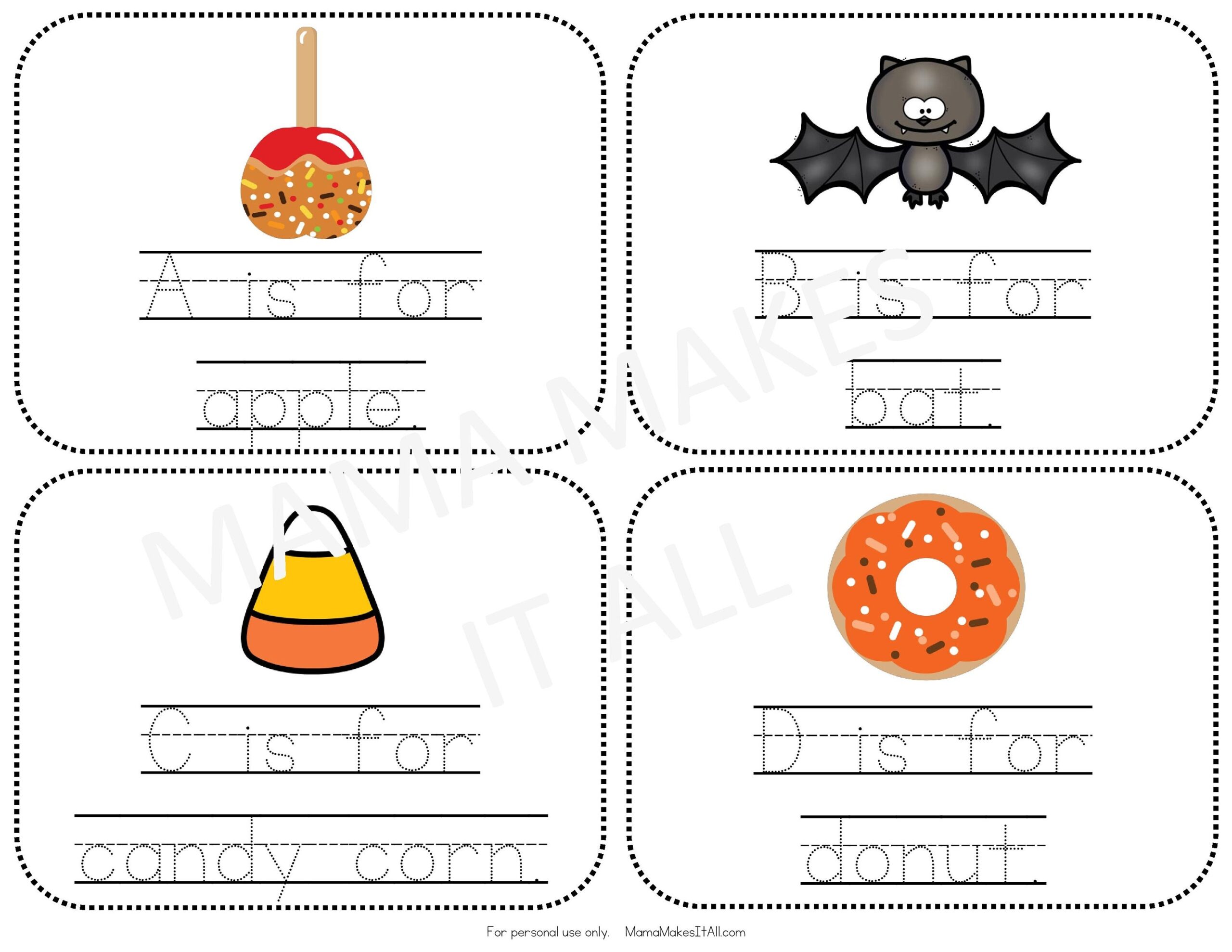 Halloween Alphabet Tracing Cards Printable PDF Instant Download Halloween Learning Activity Halloween Preschool Etsy