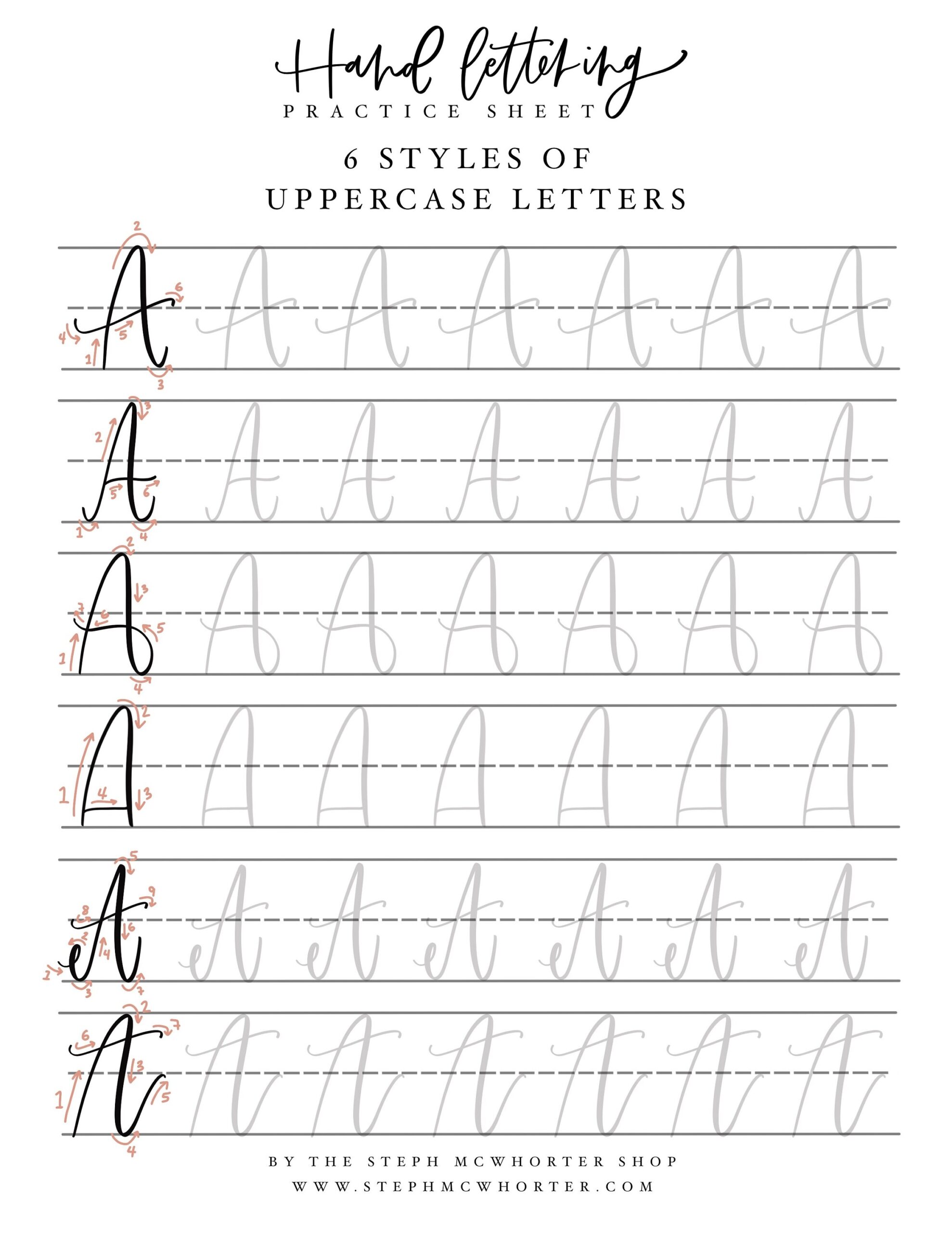 Hand Lettering 6 Styles Of Uppercase Letters Worksheets For Beginners Digital Download Calligraphy Practice Sheets Printable Procreate Etsy