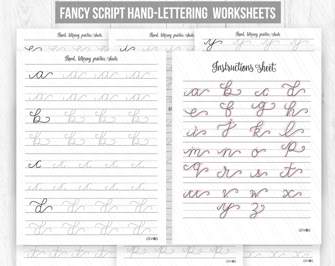 Hand Lettering Worksheets Script Monoline Flourishing Handlettering Worksheets Printable Calligraphy Practice Sheets digital Download Etsy