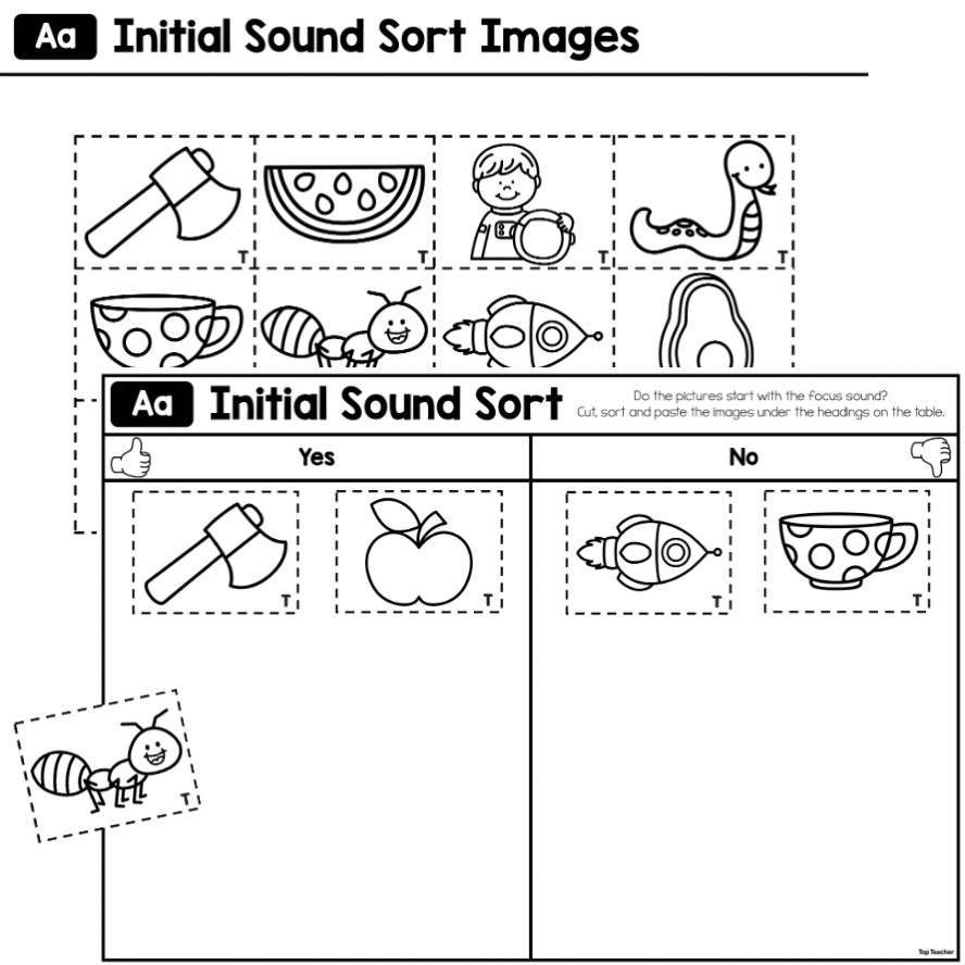 Initial Sound Sort Activity Letter A Top Teacher Alphabet Letter Sorting Worksheets