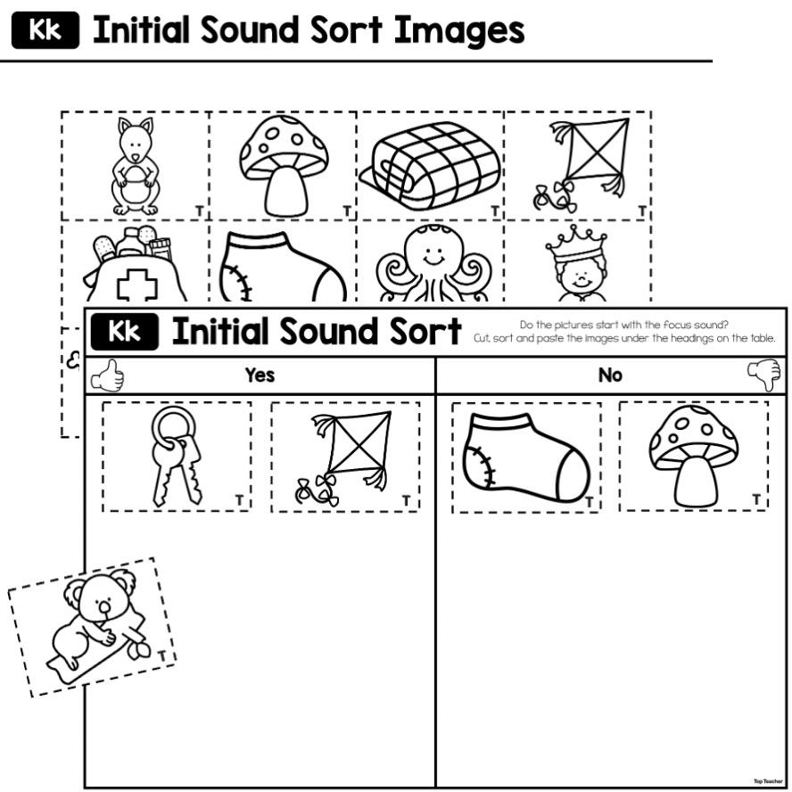 Initial Sound Sort Activity Letter K Top Teacher