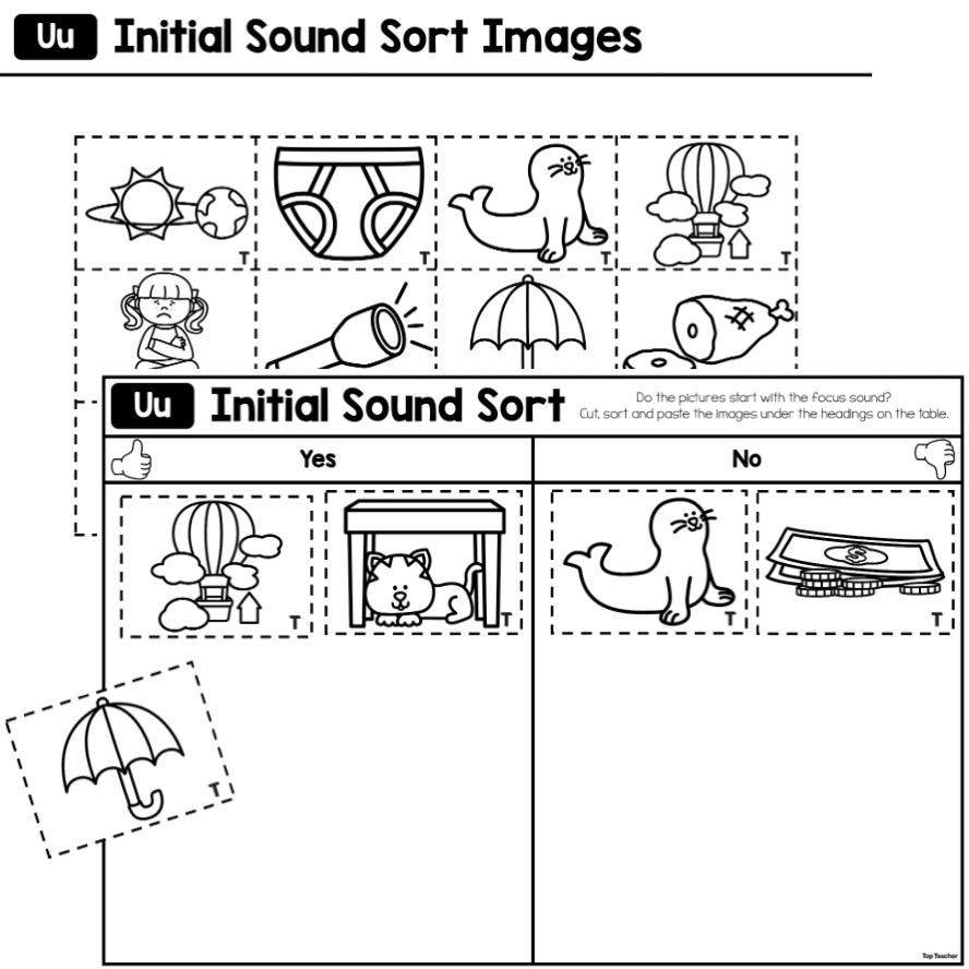 Initial Sound Sort Activity Letter U Top Teacher Letter U Coloring Worksheet Free Printable Digital PDF
