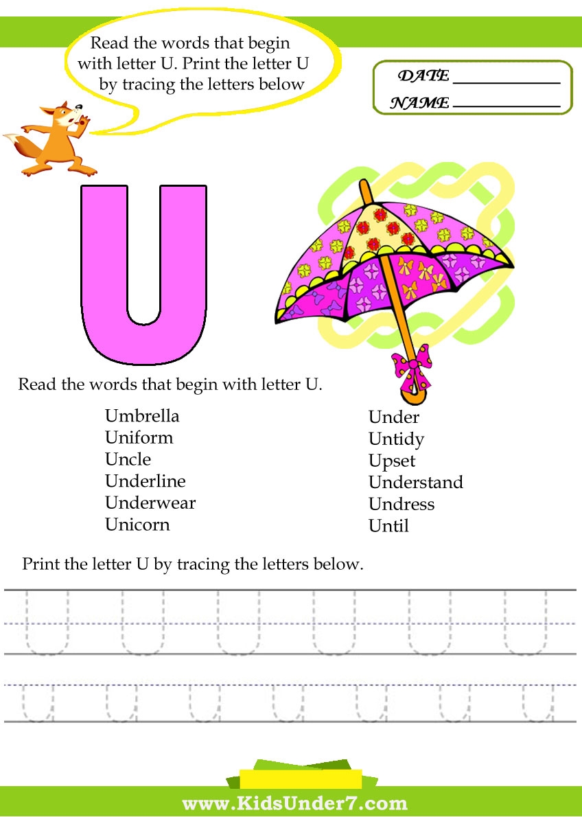 Kids Under 7 Alphabet Worksheets Trace And Print Letter U