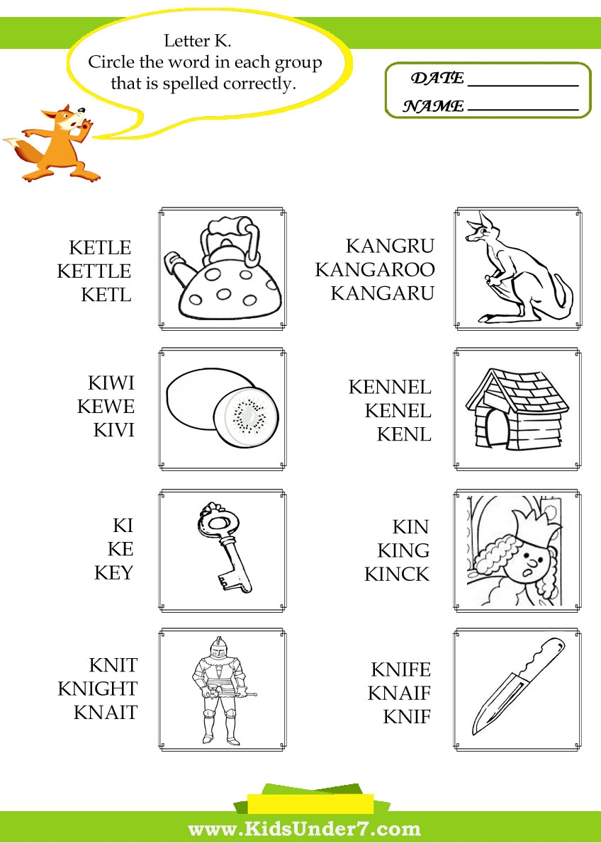 Kids Under 7 Circle The Correct Spelling Of K Words