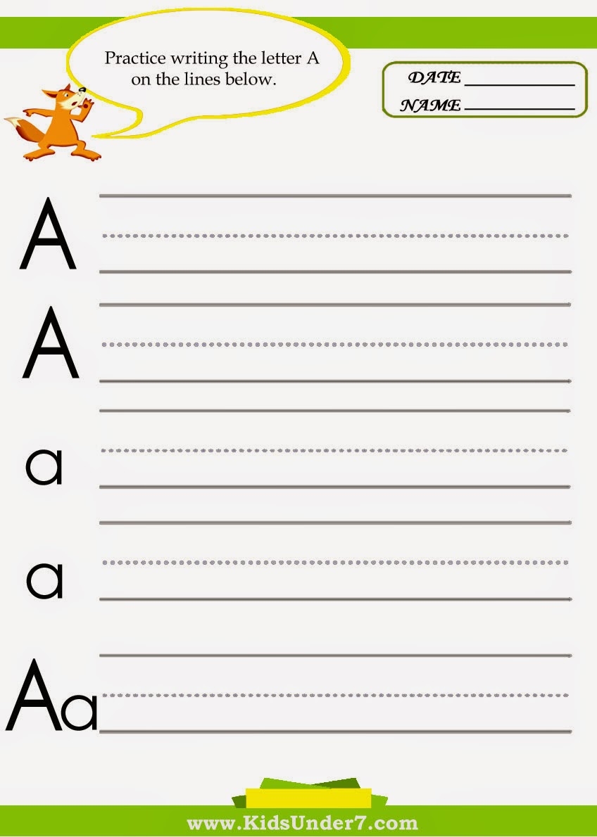 Kids Under 7 Letter A Practice Writing Worksheet