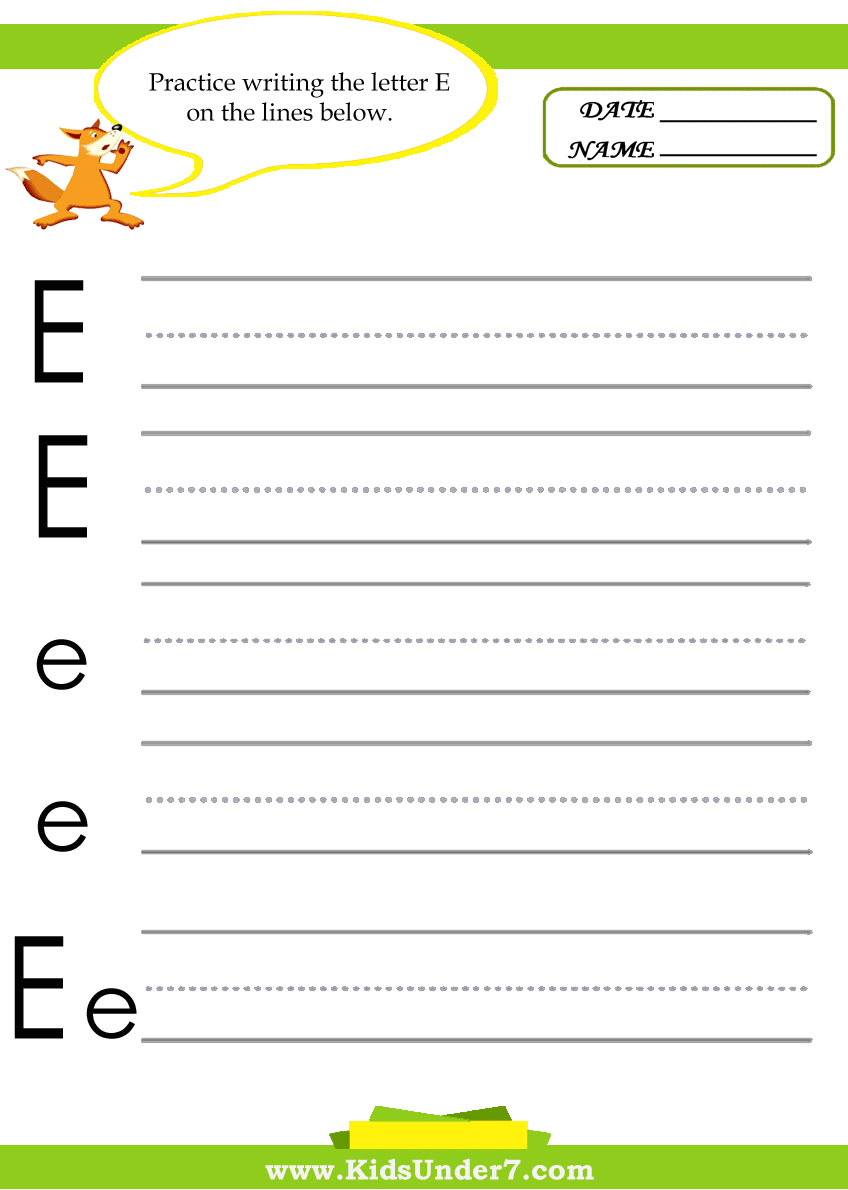 Kids Under 7 Letter E Practice Writing Worksheet Kids Under 7 Letter E Practice Writing Worksheet
