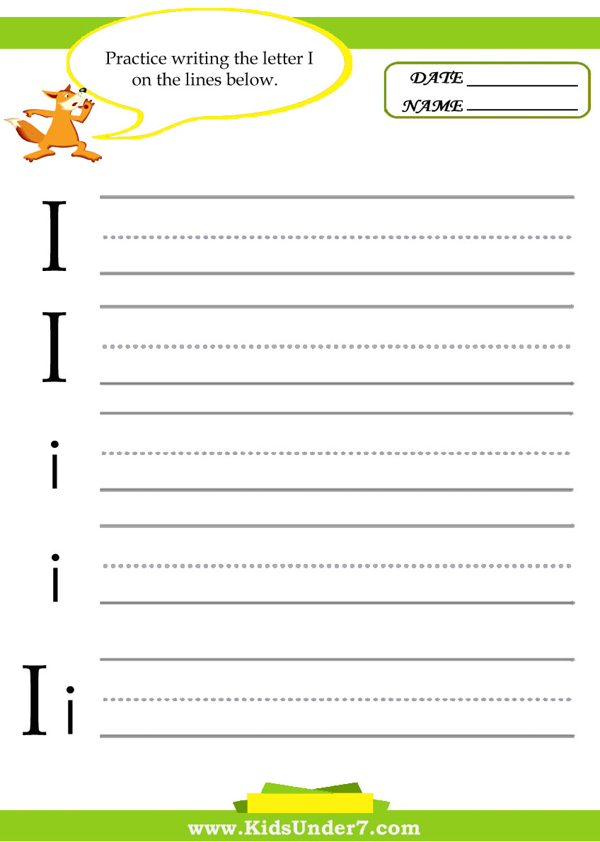 Kids Under 7 Letter I Practice Writing Worksheet