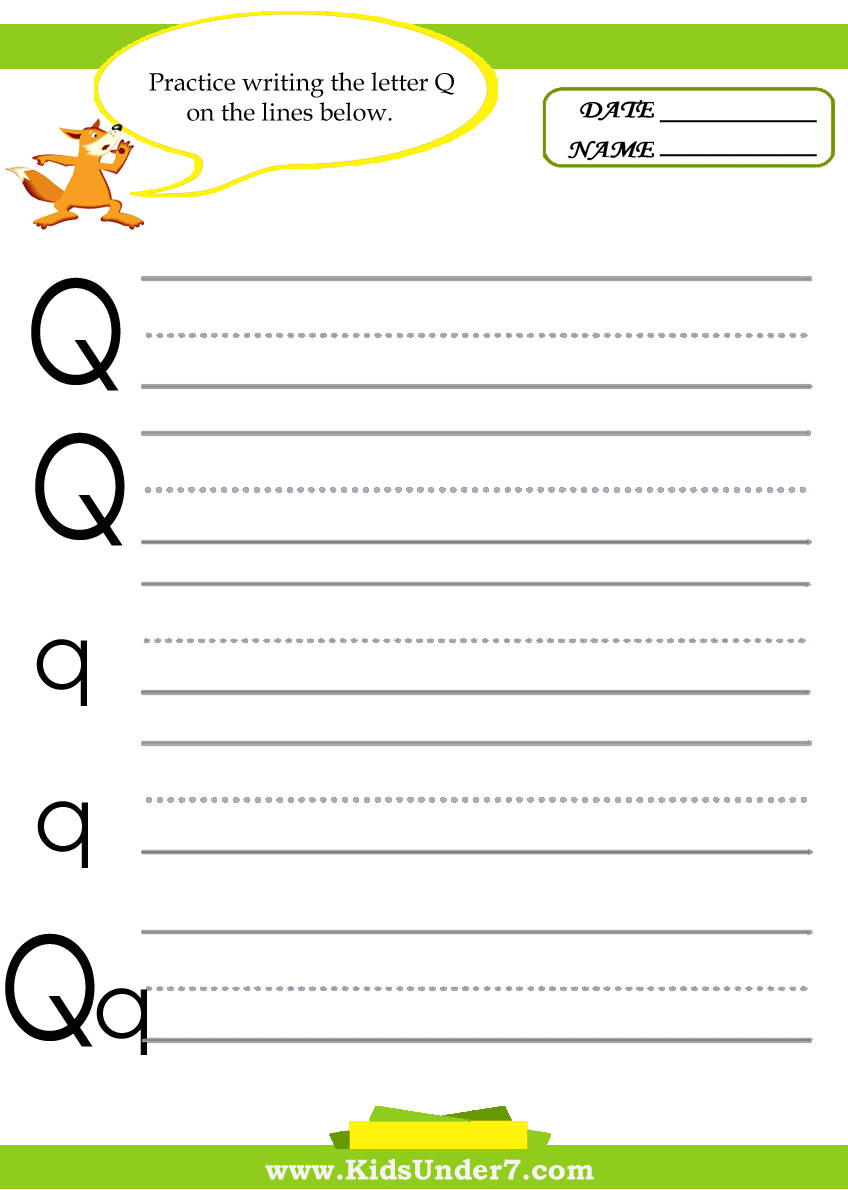 Kids Under 7 Letter Q Practice Writing Worksheet Kids Under 7 Letter Q Practice Writing Worksheet