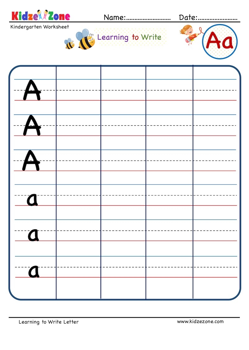 Kindergarten Letter A Writing Worksheet KidzeZone Worksheets Library