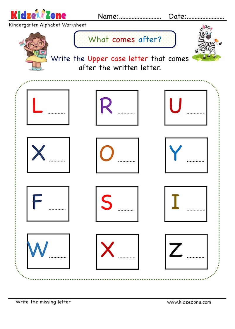 Kindergarten Missing Letter Worksheet What Comes After Worksheets Library