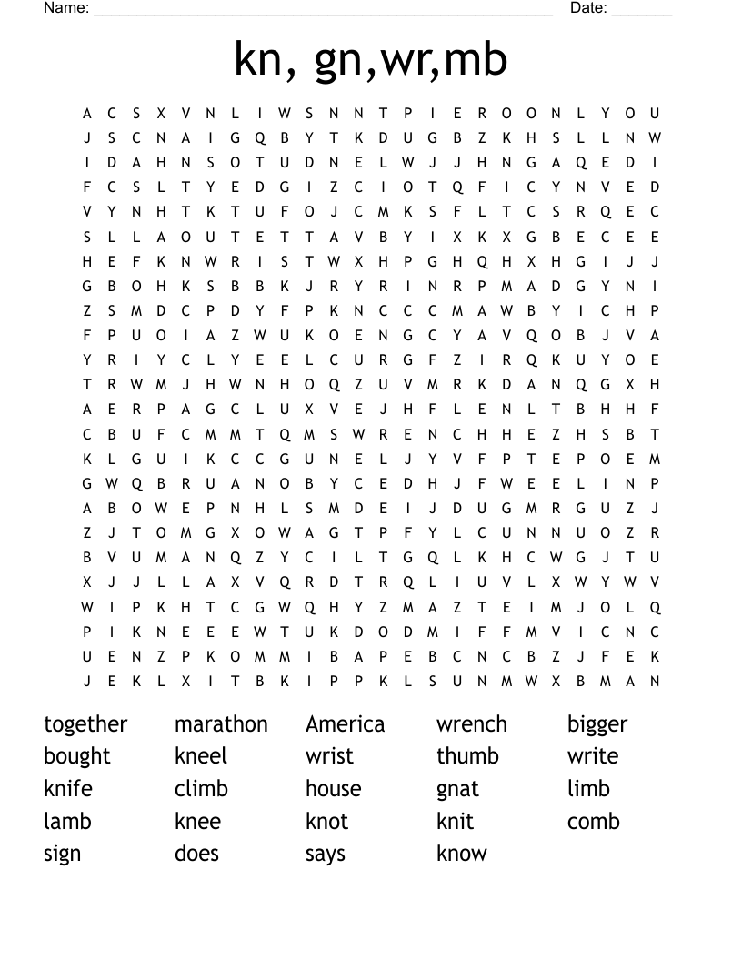 Kn Gn Wr Mb Word Search WordMint Kn Gn Wr Mb Word Search WordMint