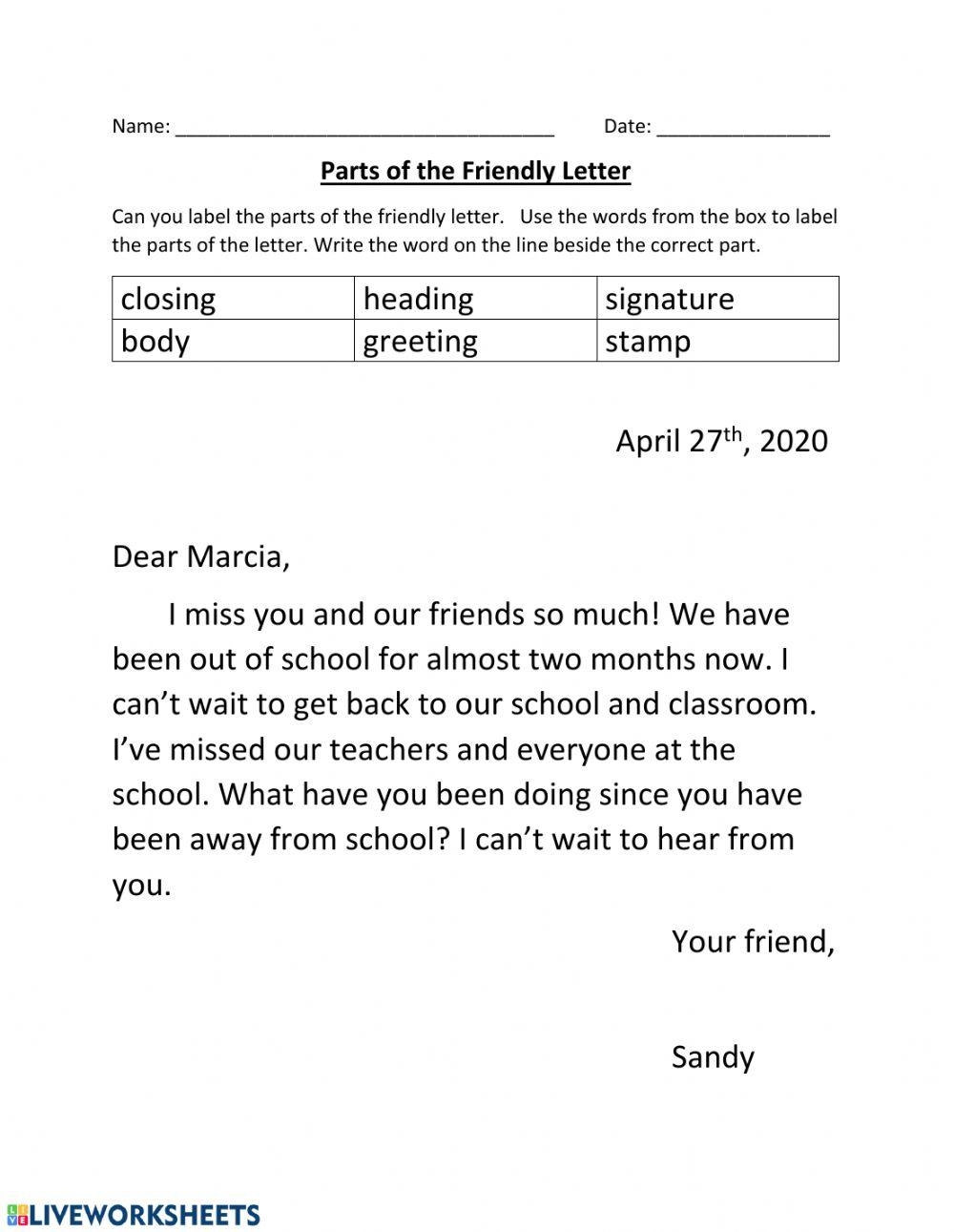 Label The Parts Of The Friendly Letter Worksheet Worksheets Library Label The Parts Of The Friendly Letter Worksheet Worksheets Library