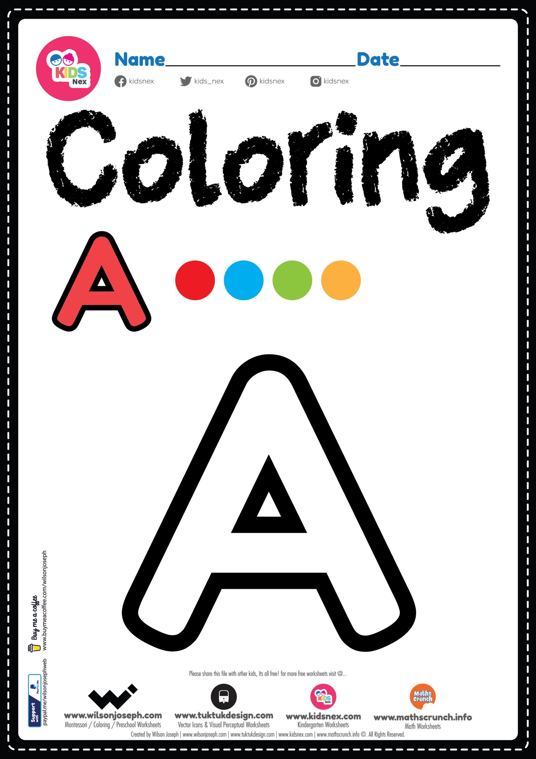 Letter A Alphabet Coloring Page Worksheet Free Printable PDF Letter A Alphabet Coloring Page Worksheet Free Printable PDF