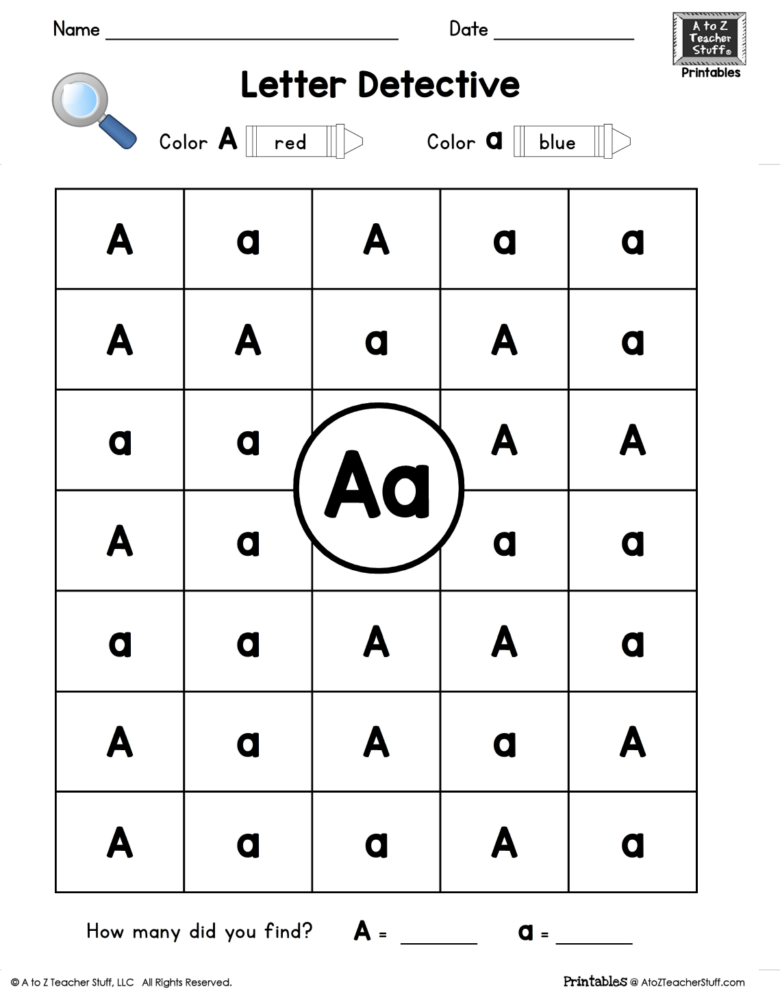 Letter A Letter Detective Uppercase Lowercase Visual Discrimination A To Z Teacher Stuff
