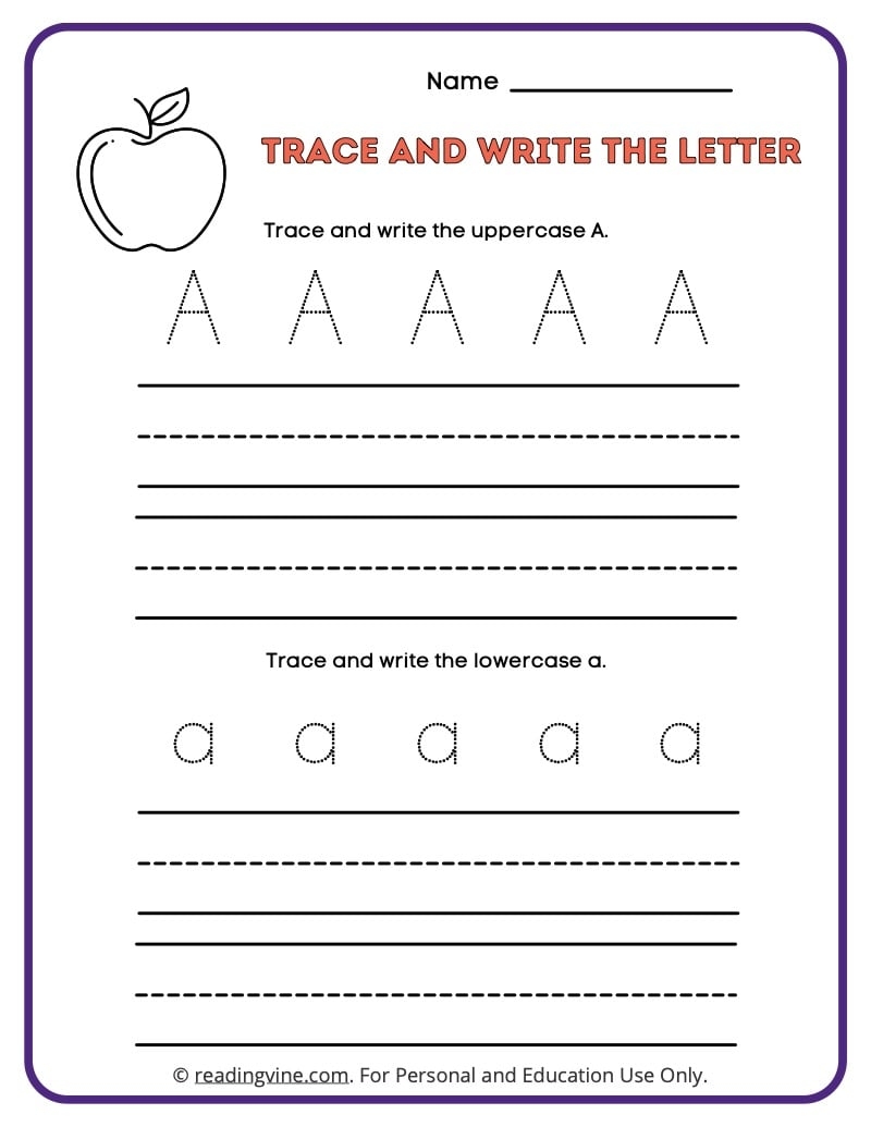 Letter A Tracing Worksheets For Preschool