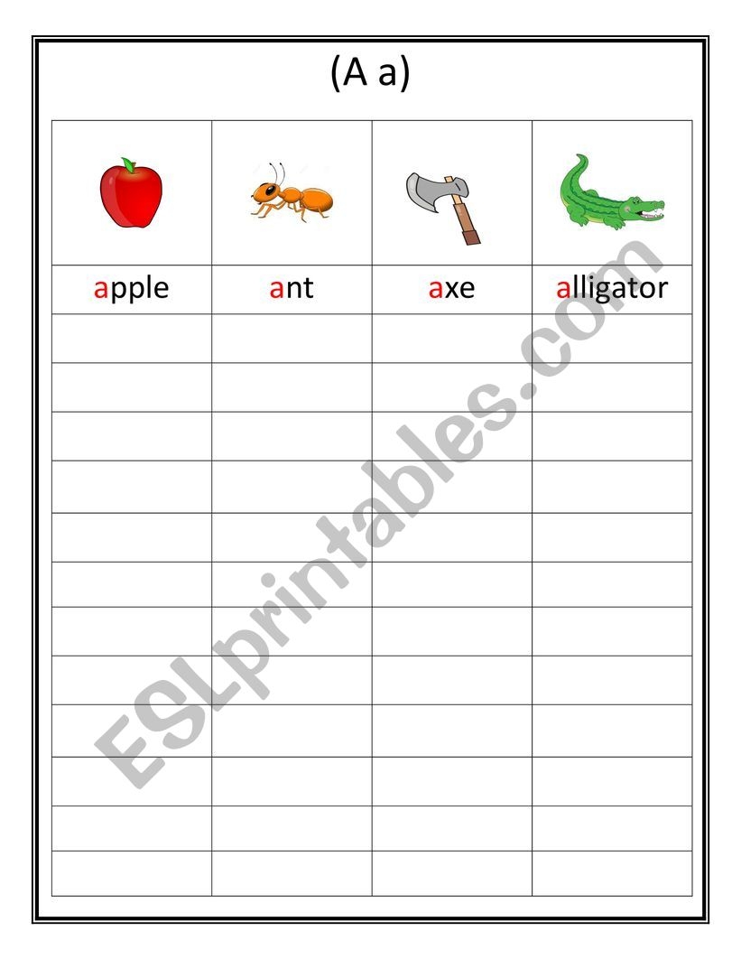 Letter A Words ESL Worksheet By Omanlover110 Letter A Words ESL Worksheet By Omanlover110