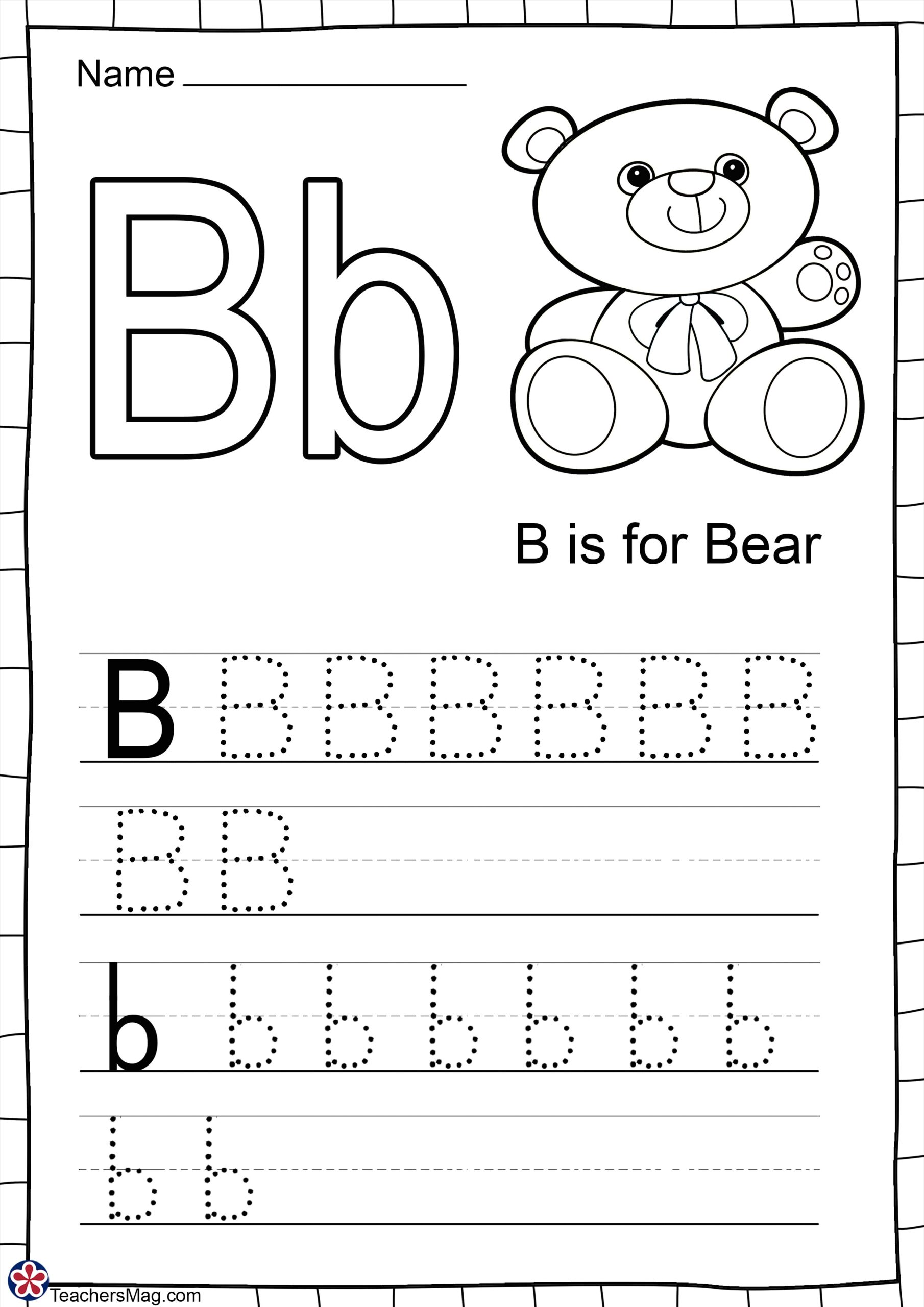 Letter B Free Worksheets TeachersMag Lowercase Letter B Tracing Worksheet Doozy Moo