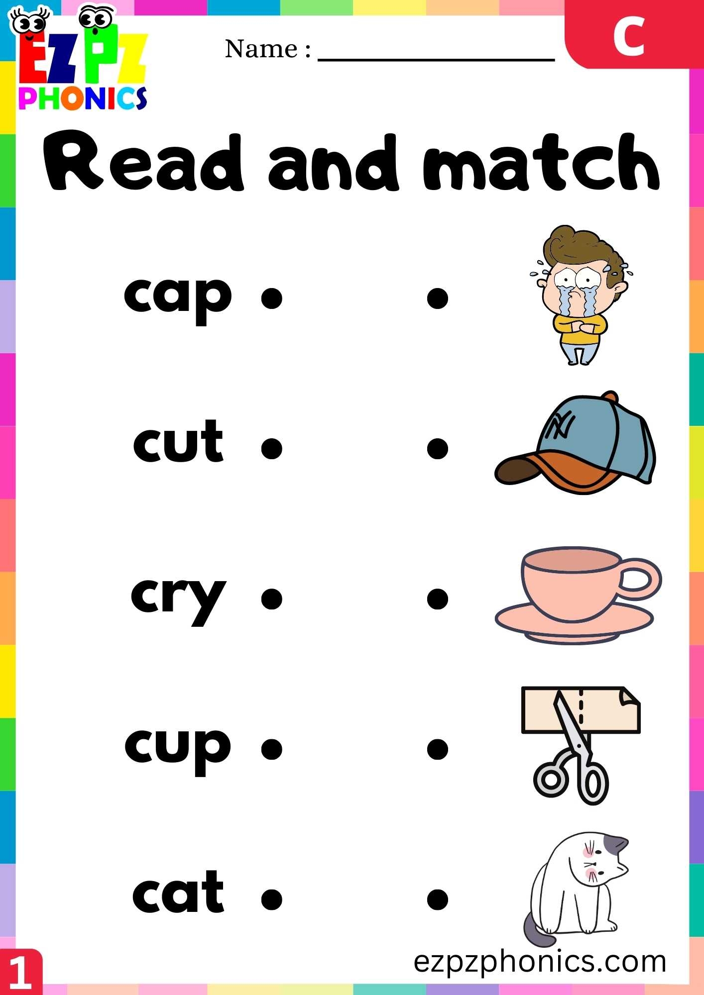Letter C Read And Match Beginning Sounds Worksheet Ezpzphonics Letter C Read And Match Beginning Sounds Worksheet Ezpzphonics