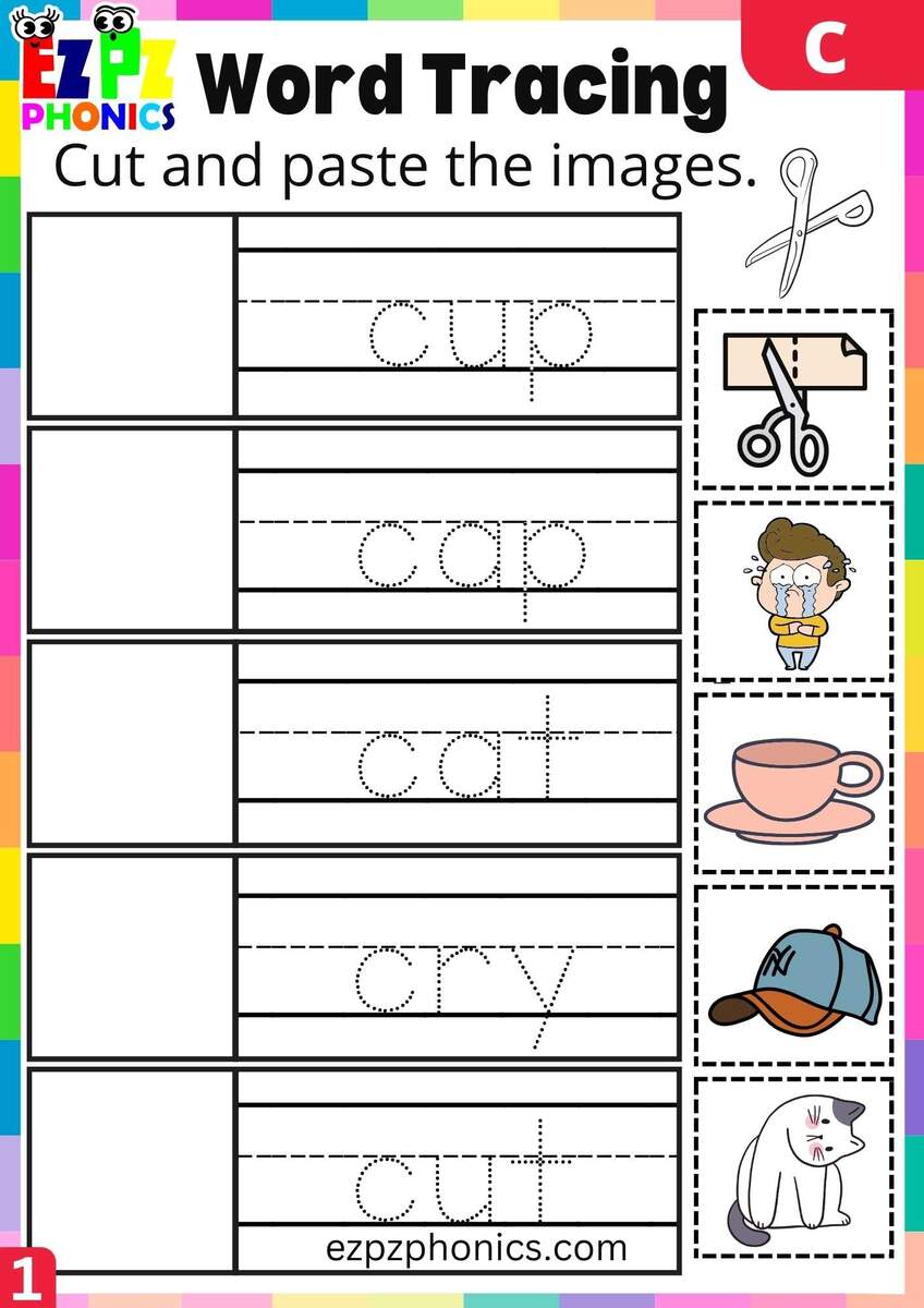 Letter C Word Tracing Beginning Sounds Worksheet Ezpzphonics