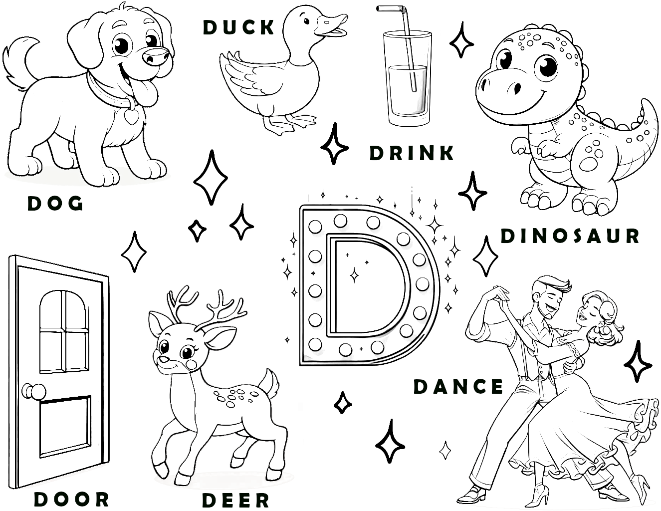 Letter D Words Learning Sheet Dog Duck Drink Dinosaur Dance Deer Door Coloring Letter D Words Learning Sheet Dog Duck Drink Dinosaur Dance Deer Door Coloring