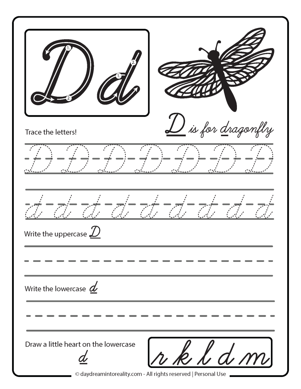 Letter D Worksheets 55 Free PDF Printables Daydream Into Reality Cursive D How To Write A Lowercase C In Cursive