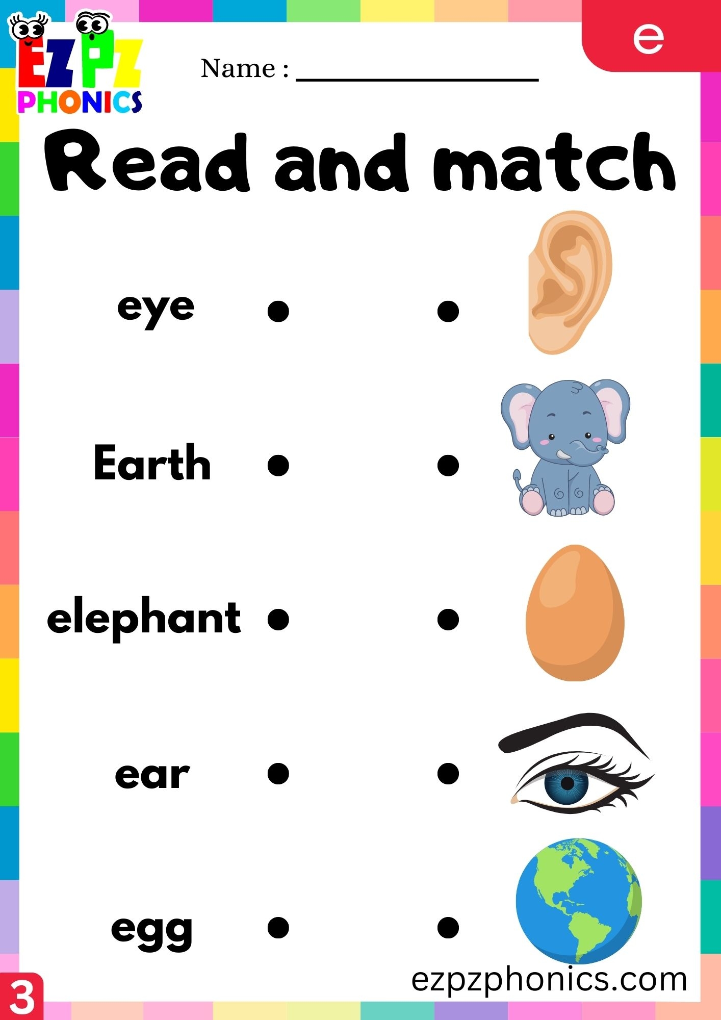 Letter E Read And Match Phonics Activity Group 3 Ezpzphonics Letter Recognition Phonics Worksheet E Uppercase Super Simple