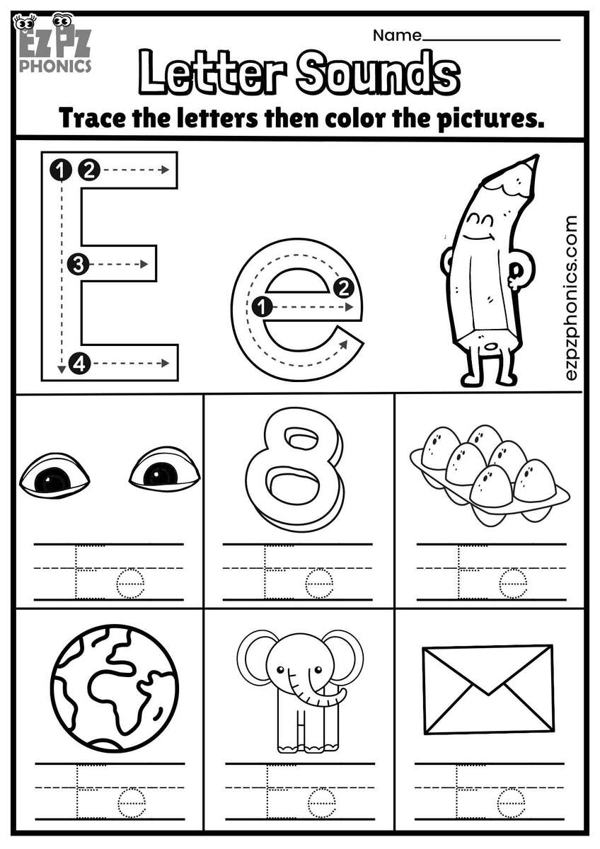Letter Ee Trace And Color The Pictures Free PDF Download Ezpzphonics Letter Ee Trace And Color The Pictures Free PDF Download Ezpzphonics