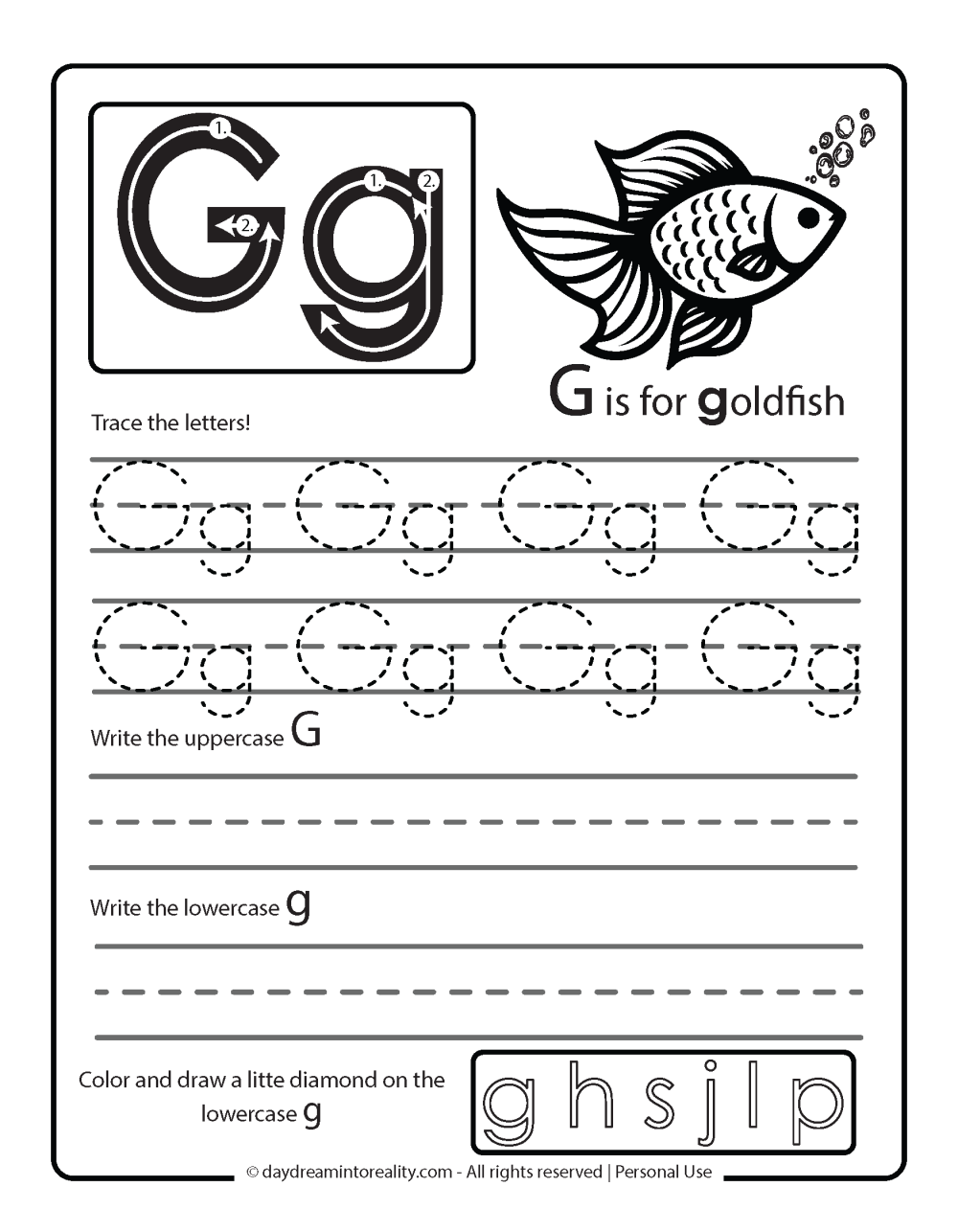 Letter G Worksheets 55 Free PDF Printables Daydream Into Reality Free Letter G Tracing Worksheet Printable Mermaid Themed Sly Spoon