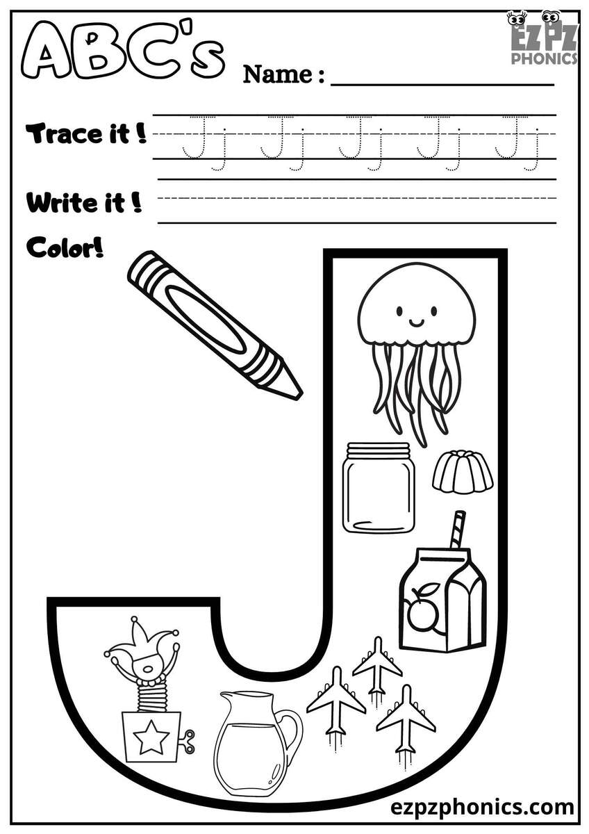 Letter J Trace Write And Color Ezpzphonics