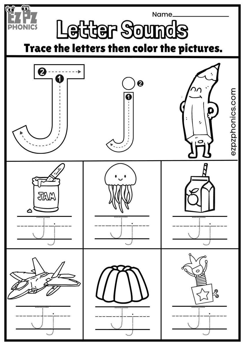Letter Jj Trace And Color The Pictures Free PDF Download Ezpzphonics FREE Printable Letter Z Worksheets For Kindergarten