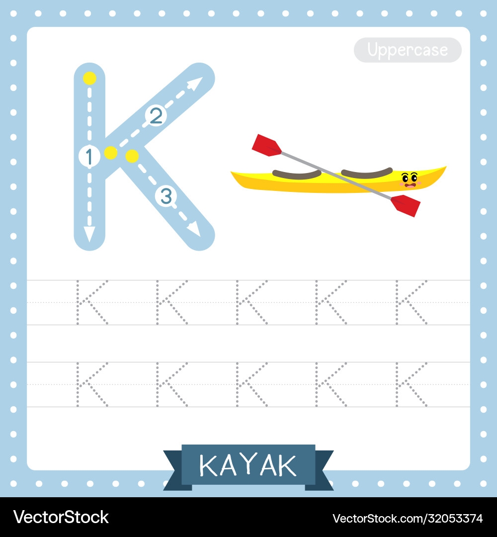 Letter K Uppercase Tracing Practice Worksheet Royalty Free Vector VectorStock Letter K Tracing Worksheets For Preschool
