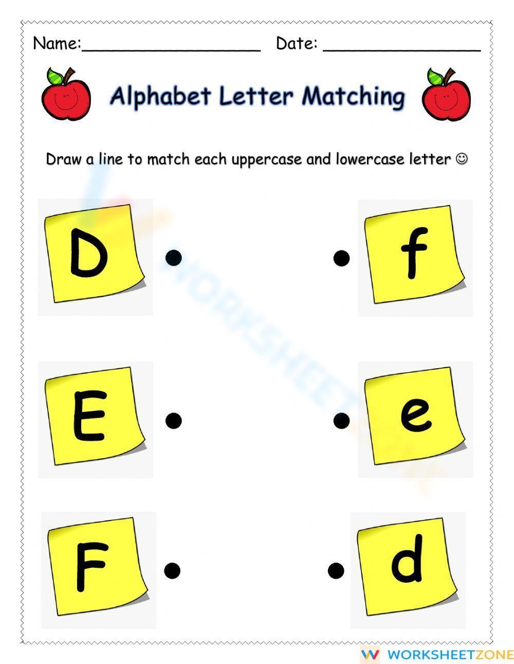 Letter Matching DEF For Young Learners Worksheet Cartoon Dog Doll Elephant Emu Frog And Fish Alphabet Tracing Worksheet D E F Review Royalty Free SVG Cliparts Vectors And Stock Illustration Image 67010281