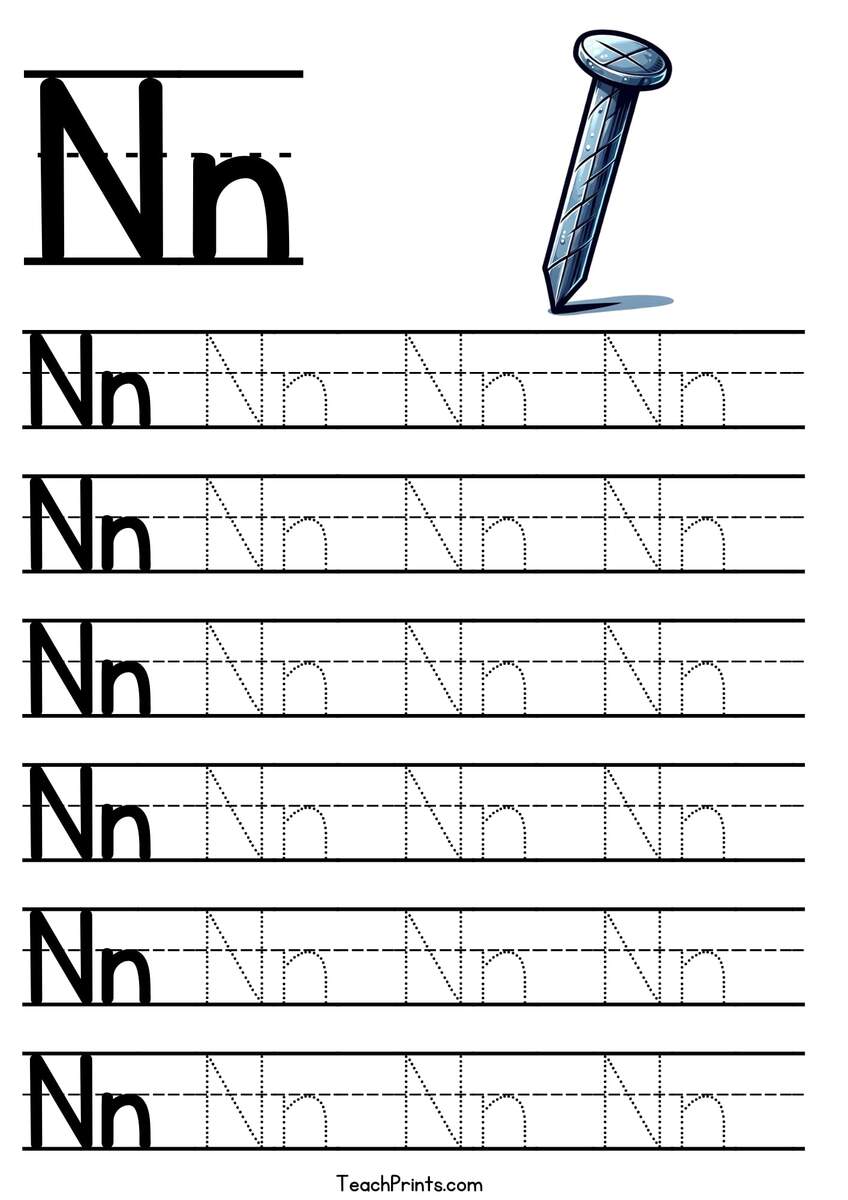 Letter N Tracing Worksheet Free Printables Teach Prints Uppercase Letter N Tracing Worksheet Doozy Moo