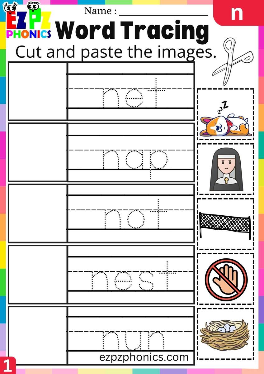 Letter N Word Tracing Beginning Sounds Worksheet Ezpzphonics