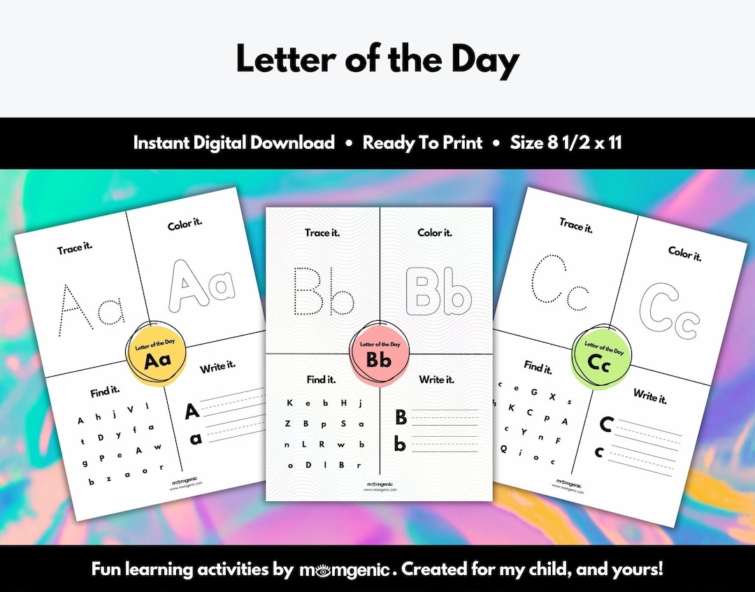 Letter Of The Day Worksheets Homeschool Preschool Pre K Alphabet A To Z Toddler Learning Kindergarten Printable Instant Download Etsy