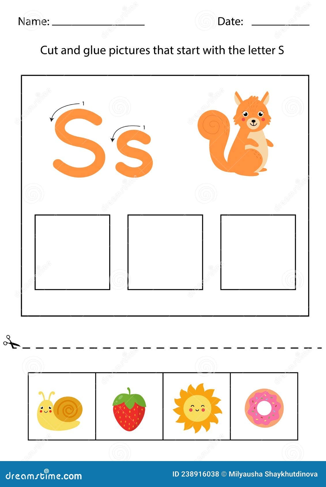 Letter Recognition For Kids Cut And Glue Letter S Stock Vector Illustration Of Sound Donut 238916038