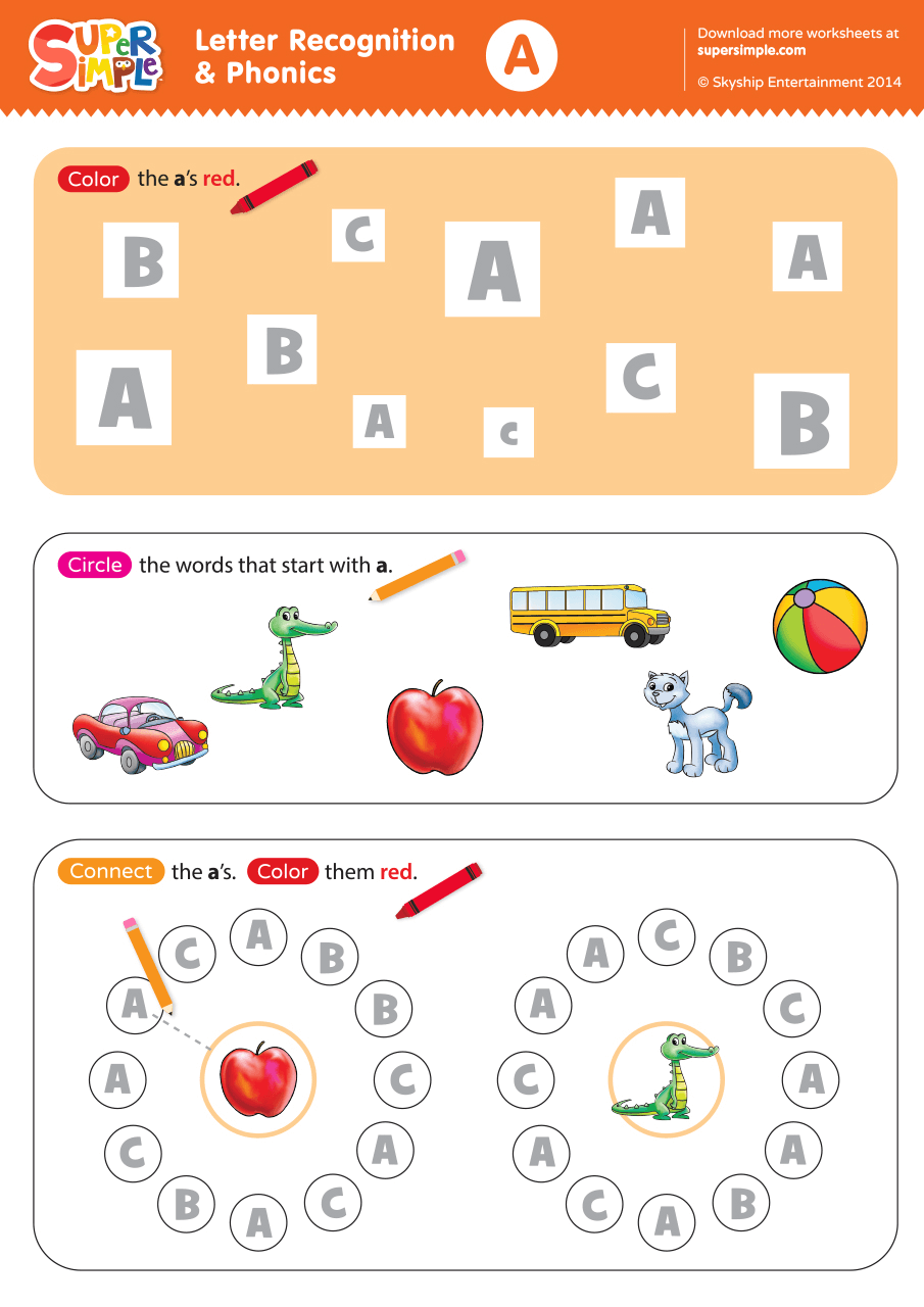 Letter Recognition Phonics Worksheet A Uppercase Super Simple Letter Recognition Phonics Worksheet A Uppercase Super Simple