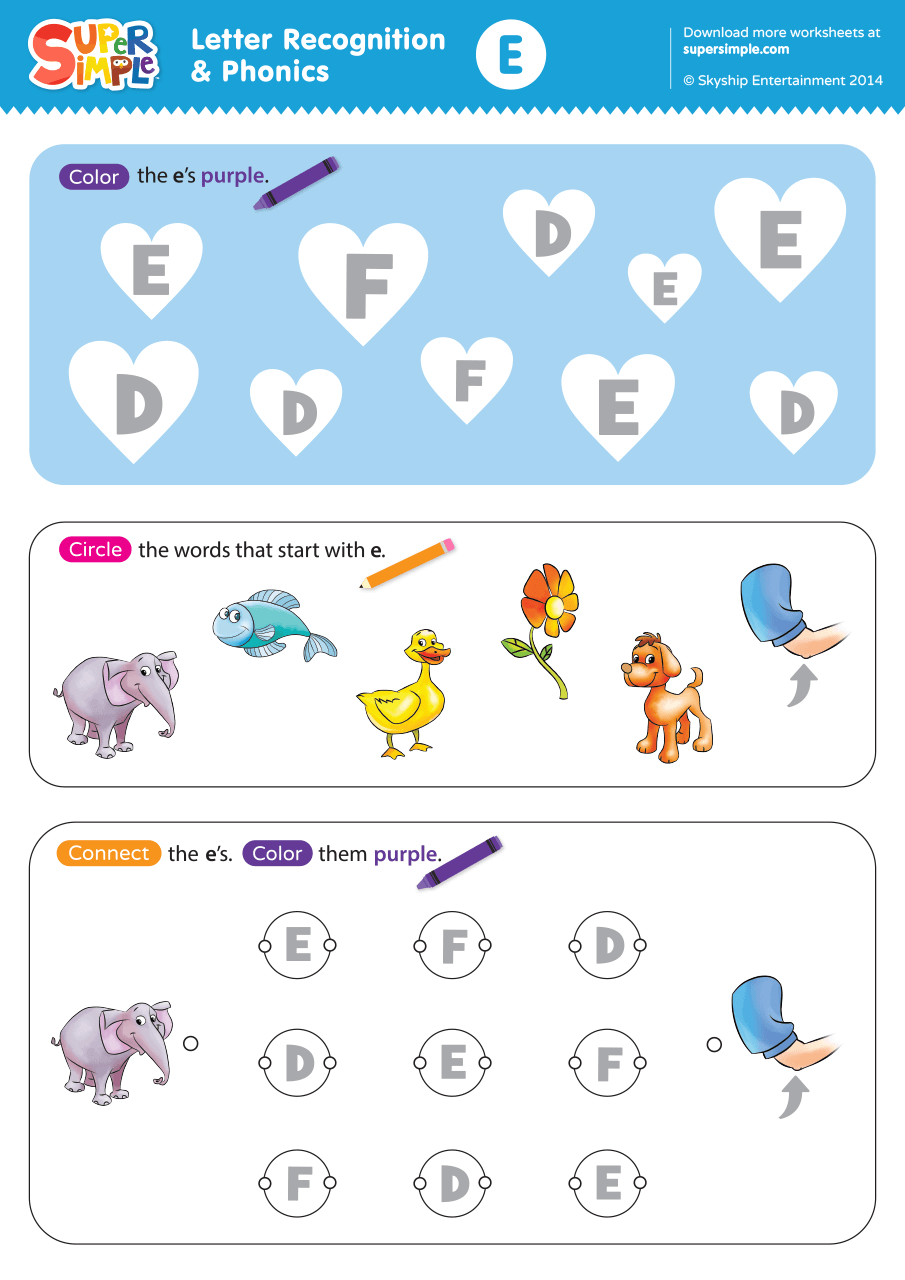 Letter Recognition Phonics Worksheet E Uppercase Super Simple Letter Recognition Phonics Worksheet E Uppercase Super Simple