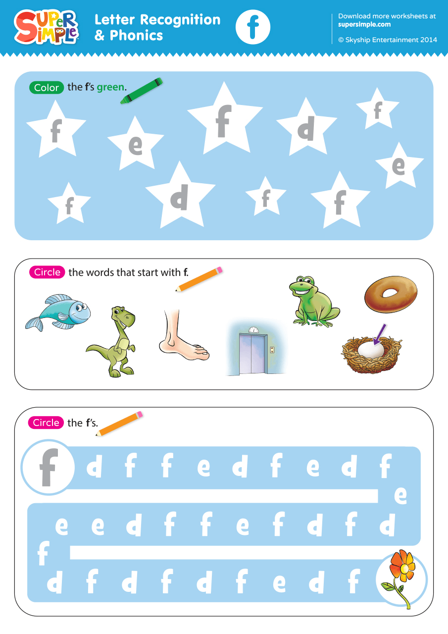 Letter Recognition Phonics Worksheet F Lowercase Super Simple Letter Recognition Phonics Worksheet F Lowercase Super Simple