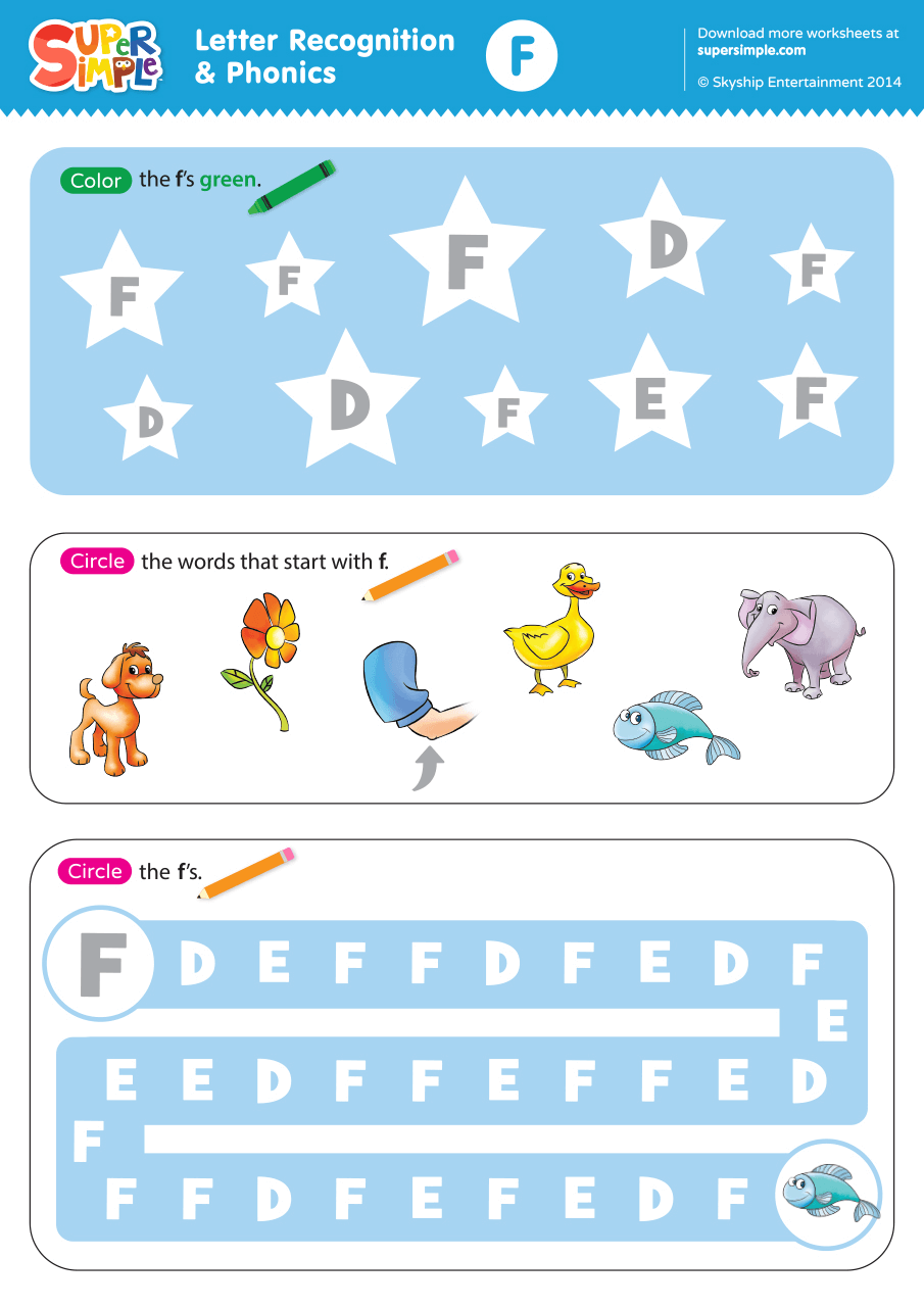 Letter Recognition Phonics Worksheet F Uppercase Super Simple Letter Recognition Phonics Worksheet F Uppercase Super Simple