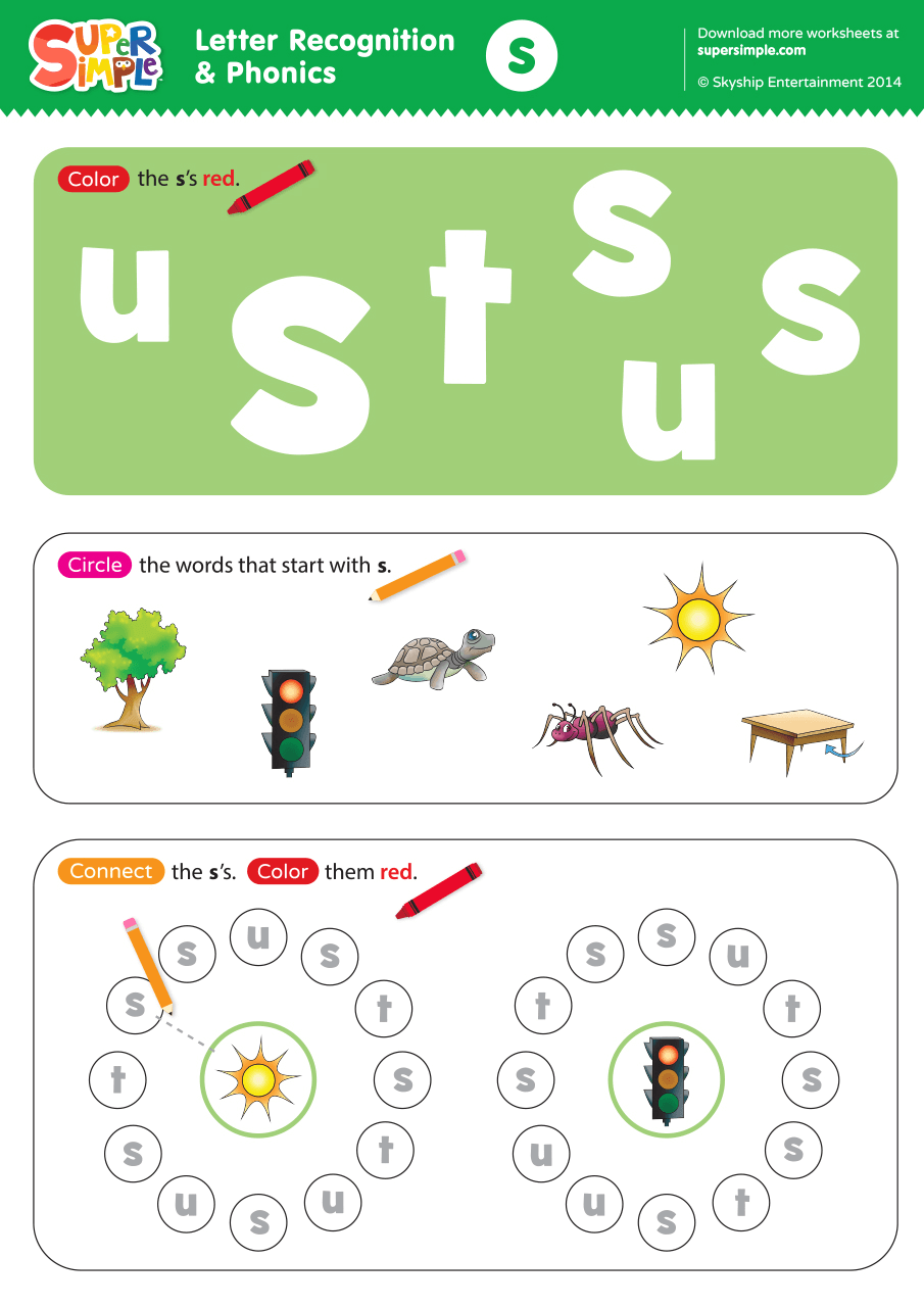 Letter Recognition Phonics Worksheet S Lowercase Super Simple