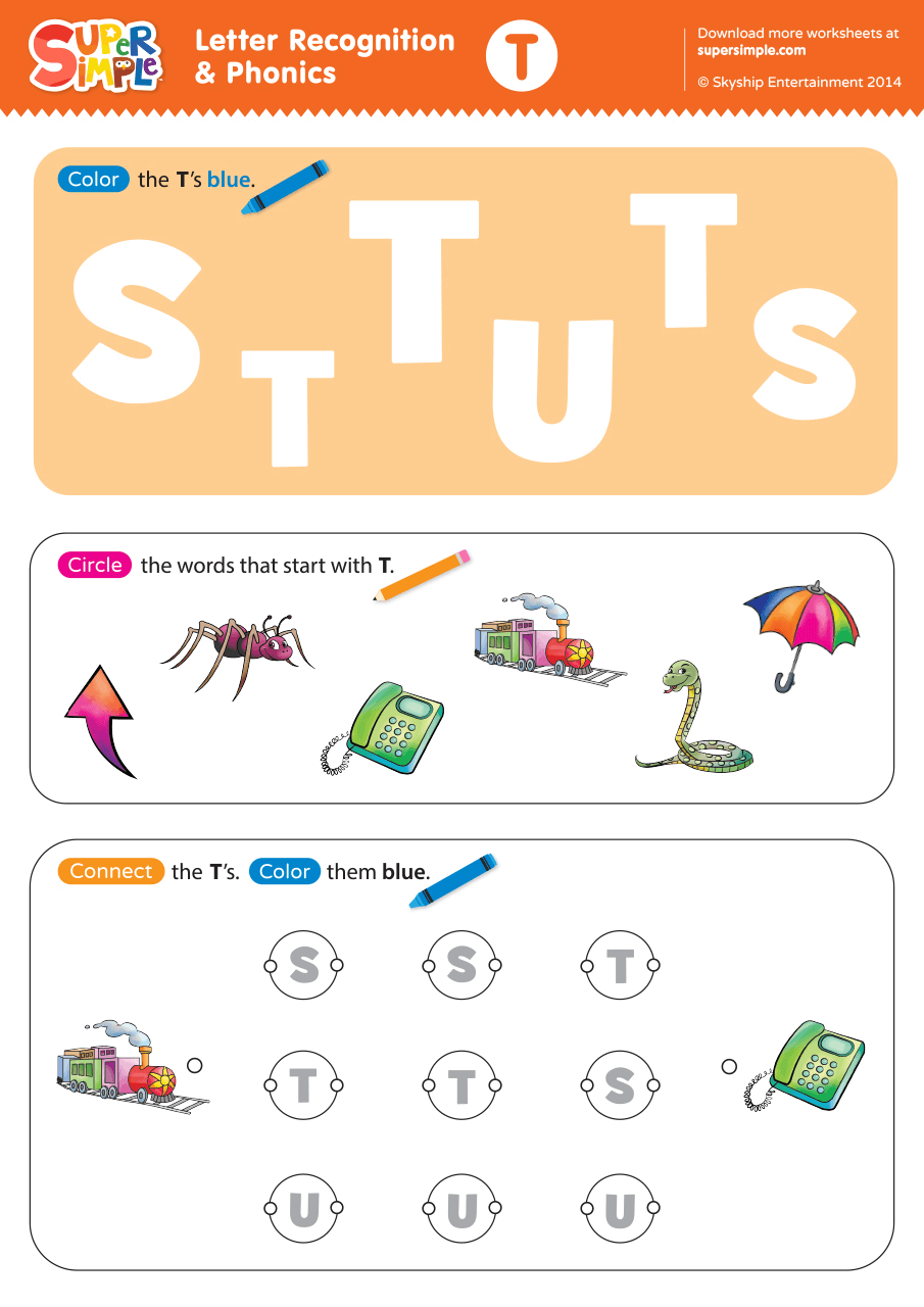 Letter Recognition Phonics Worksheet T Uppercase Super Simple Letter Recognition Phonics Worksheet T Uppercase Super Simple