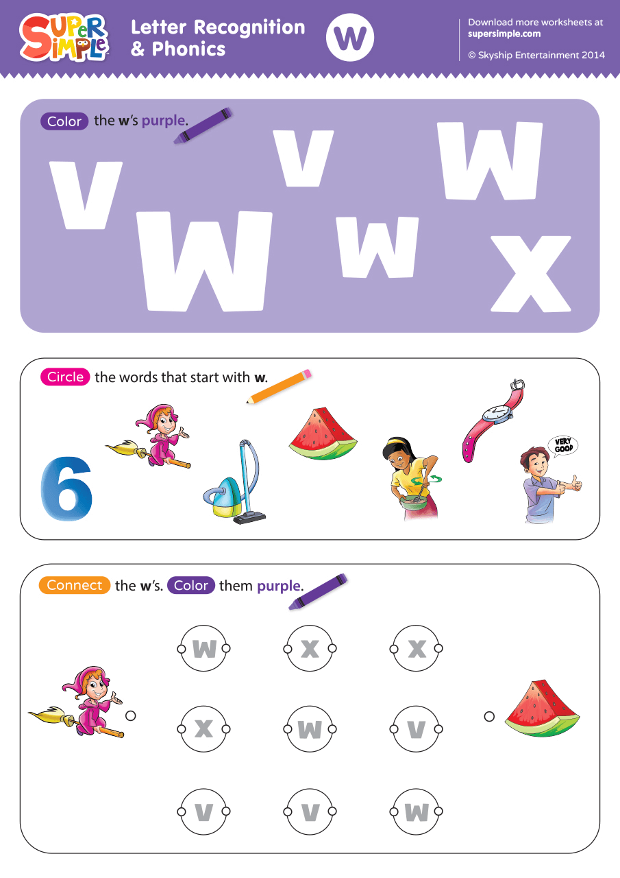 Letter Recognition Phonics Worksheet W Lowercase Super Simple Letter Recognition Phonics Worksheet W Lowercase Super Simple