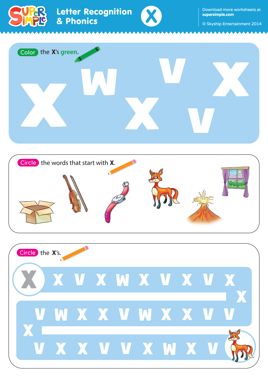 Letter Recognition Phonics Worksheet X Lowercase Super Simple