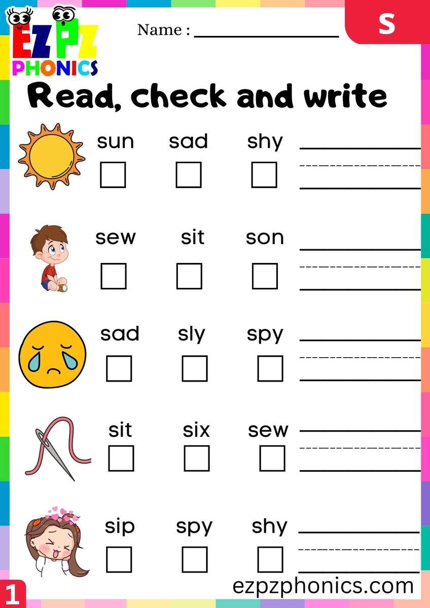 Letter S Read Check And Write Beginning Sounds Worksheet Ezpzphonics Letter S Read Check And Write Beginning Sounds Worksheet Ezpzphonics