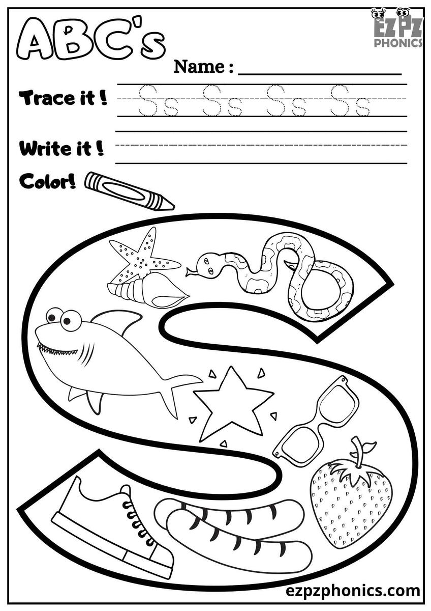 Letter S Trace Write And Color Ezpzphonics