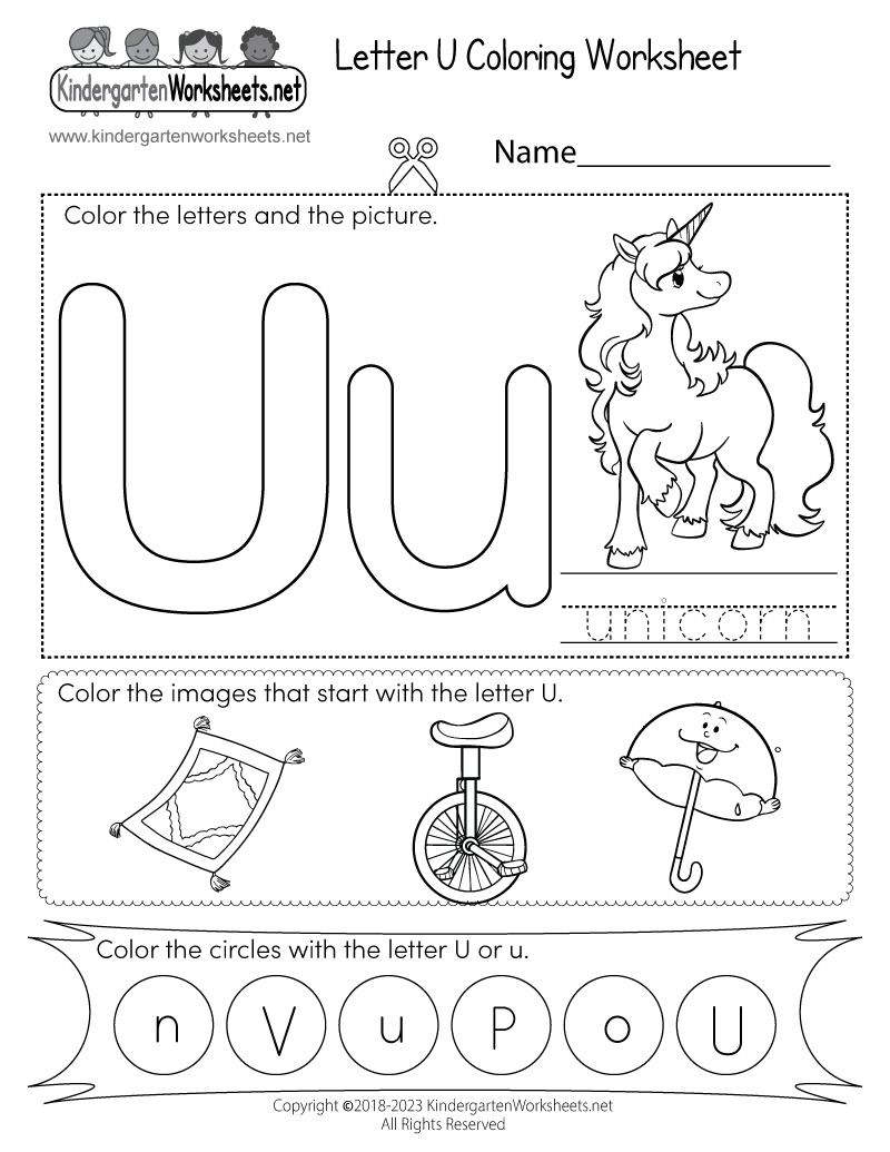 Letter U Coloring Worksheet Free Printable Digital PDF Free Letter U Phonics Worksheet For Preschool Beginning Sounds