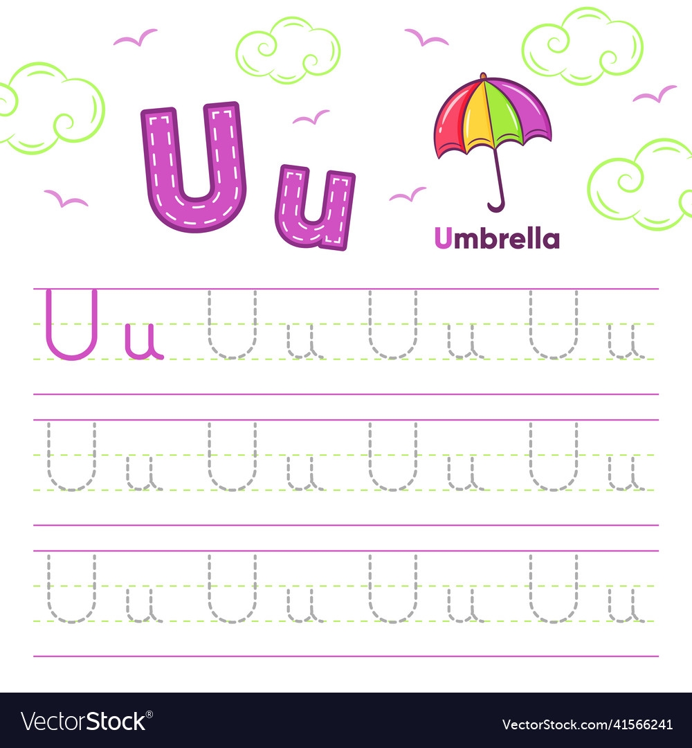 Letter U Worksheet Umbrella Theme Royalty Free Vector VectorStock Letter U Worksheet Umbrella Theme Royalty Free Vector VectorStock